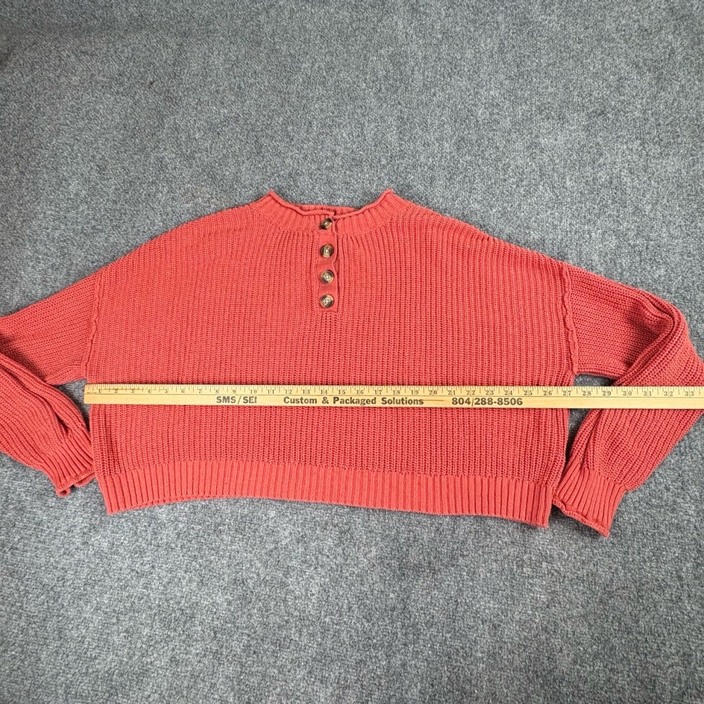 American Eagle Sweater Womens Large Coral Cropped Henley Y2K Coquette Streetwear - Picture 9 of 12